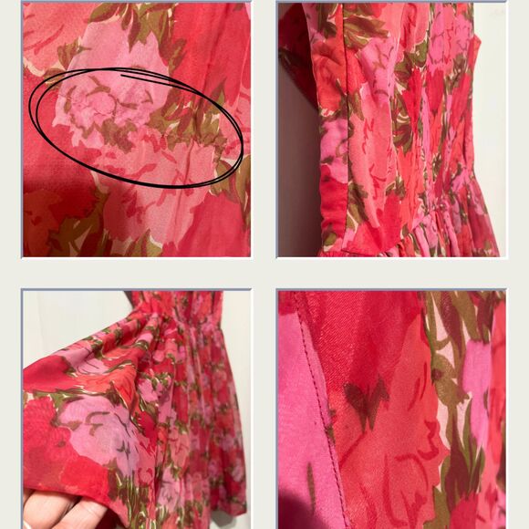 Vintage 1950s Sleeveless Red Pink Floral Swing Dress - Picture 9 of 15